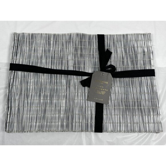 Envogue Set of Six Placemats Indoor/Outdoor Silvery/Gold Woven Vinyl 13"x19" New - Picture 1 of 5